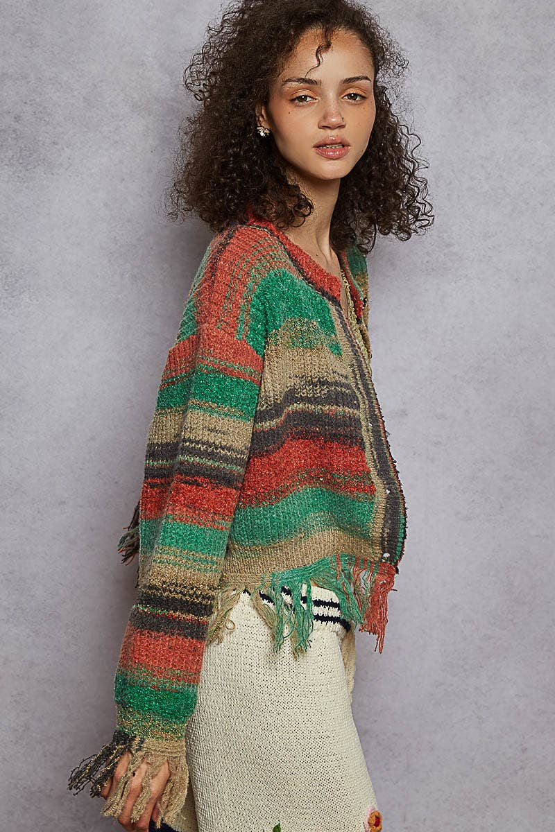 Textured Striped Sweater Cardigan
