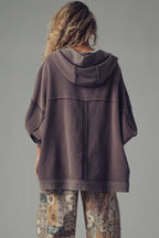 Washed Waffle Knit Hooded Cardigan