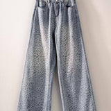 Leopard Print Wide-Leg Denim Pants