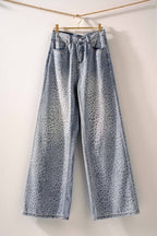 Leopard Print Wide-Leg Denim Pants