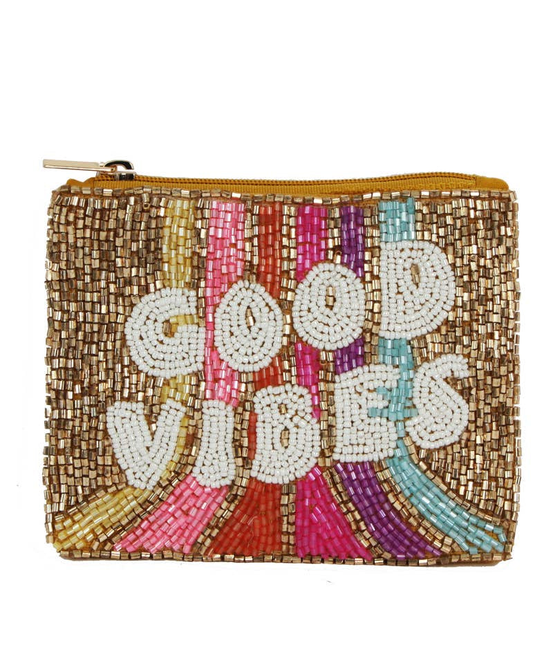 Seed Beaded Good Vibes Coin Purse