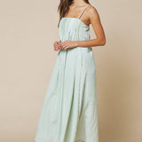 Stripe Print Pleated Spaghetti Straps Maxi Dress