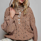 Floral Handmade Buttons Velvet Chenille Sweater Hoodie Top