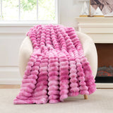 CB Striped Faux Fur Warm Plush Throw Blanket, Tie-dye Color