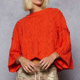 Round Neck Quarter Sleeve Cropped Sweater