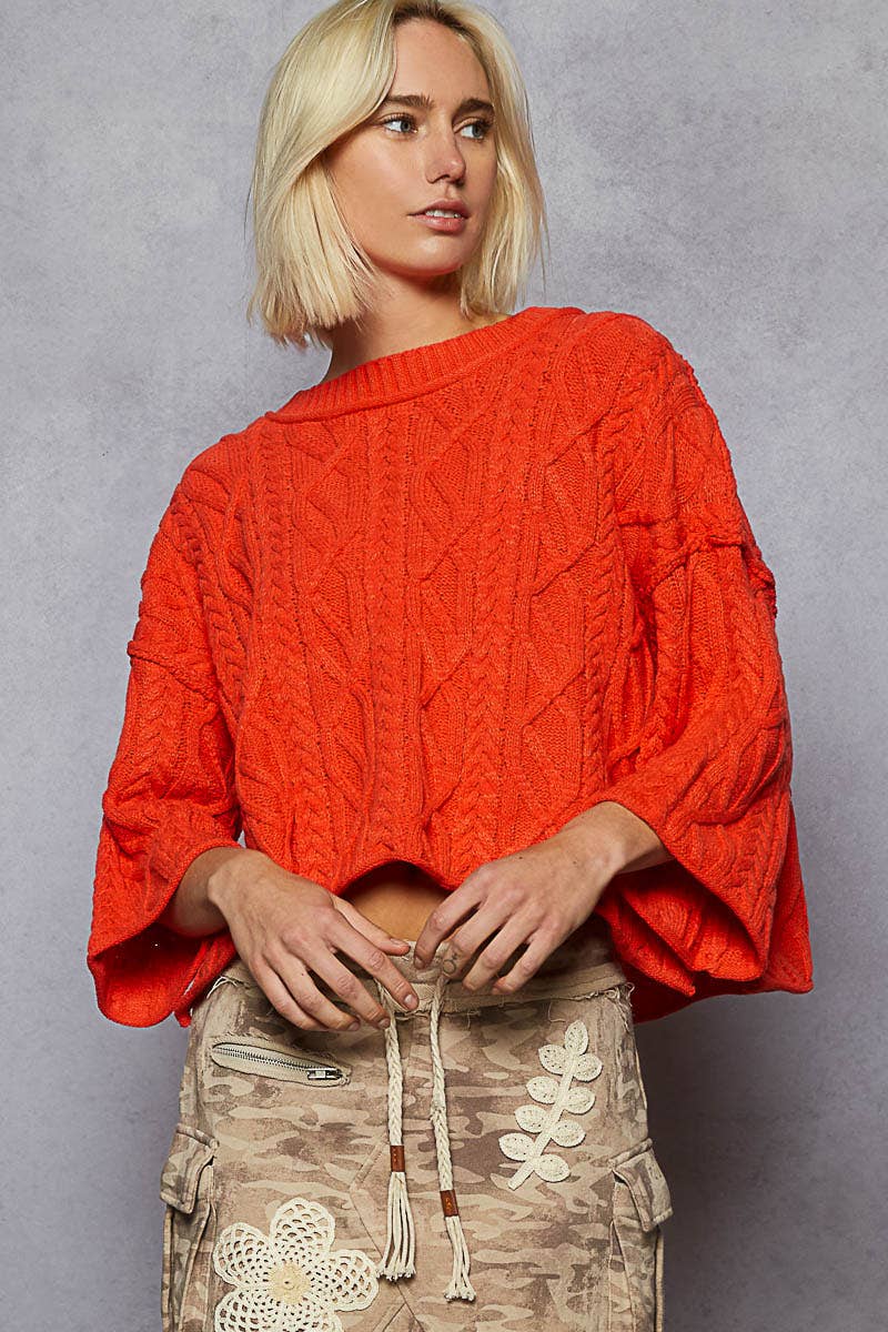 Round Neck Quarter Sleeve Cropped Sweater