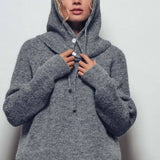 Ribbed Knit Sweater & Hooded Scarf Set