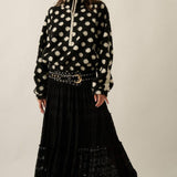 Polka Dot Fleece Crochet-Trim Half-Zip Pullover Jacket