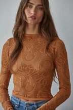 Seamless Jacquard Mock Neck Long Sleeve Top