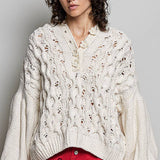 Floral Handmade Buttons Velvet Chenille Sweater Hoodie Top
