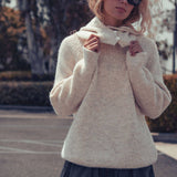 Ribbed Knit Sweater & Hooded Scarf Set