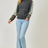 61313 Mock Neck Fair Isle Cuff Sweater