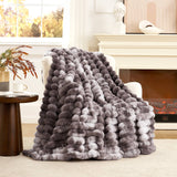 CB Striped Faux Fur Warm Plush Throw Blanket, Tie-dye Color