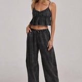 MINERAL WASHED GAUZE CAMI TOP AND BARREL PANTS CASUAL SET