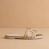 The Ena | Gold H Cutout Raffia Slide