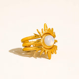 Nerina 18K Gold Non-Tarnish Sunburst Opal Stackable Ring