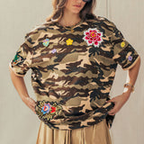 Camo Floral Patch Oversized Cotton Tee