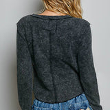 Vintage Washing Solid Metal Button Down Thermal Knit Top
