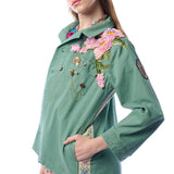 Michelle Jacket | Teal Green Embellished Floral Button Up