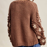 Hand Knit Floral Bobble Sleeve Cardigan LSW1097