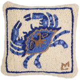 Blue Crab Hand Hooked Wool Pillow