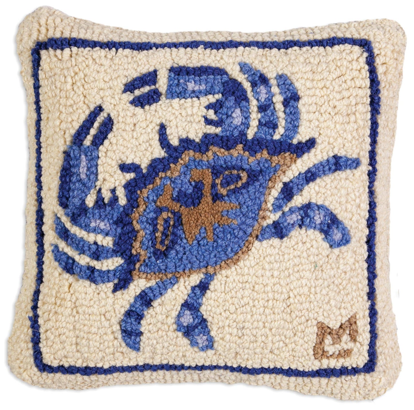 Blue Crab Hand Hooked Wool Pillow