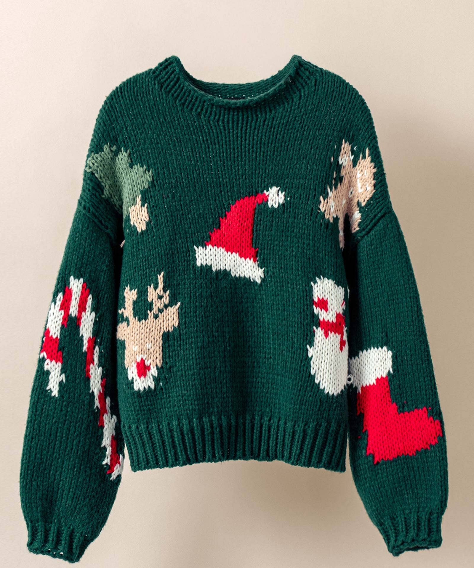 Holiday Knit Sweater–Festive Motifs, Relaxed Fit
