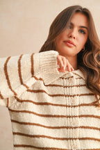 Button Front Striped Cardigan
