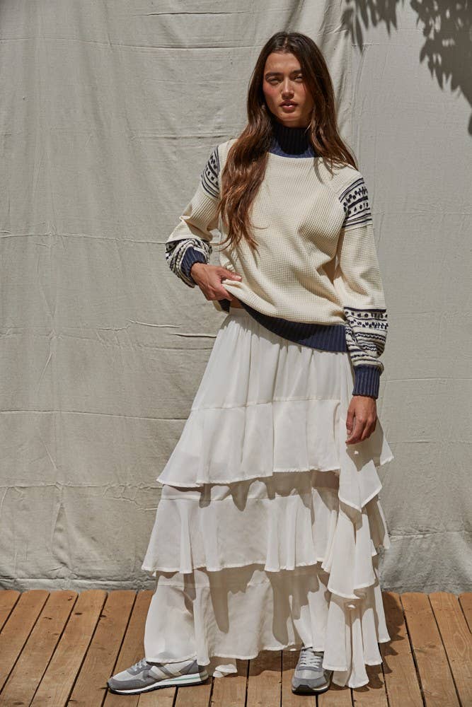 Navy & Off-White Turtleneck Pullover