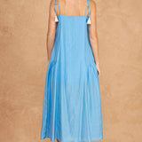 Floral Embroidered Sleeveless Tassel Tie Strap Midi Dress