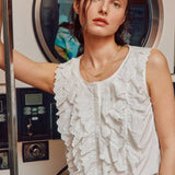 Cotton Lace Trim Button Down Top