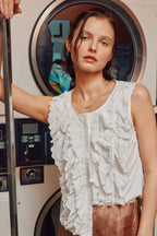 Cotton Lace Trim Button Down Top