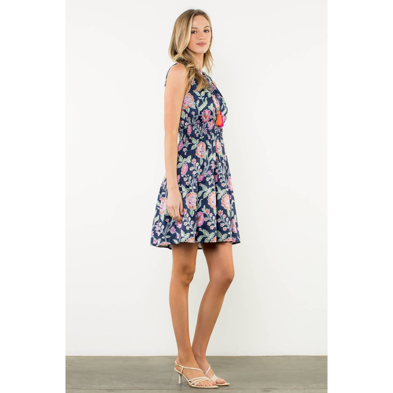 Tassel Tie Sleeveless Floral Dress