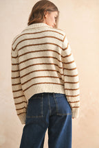 Button Front Striped Cardigan