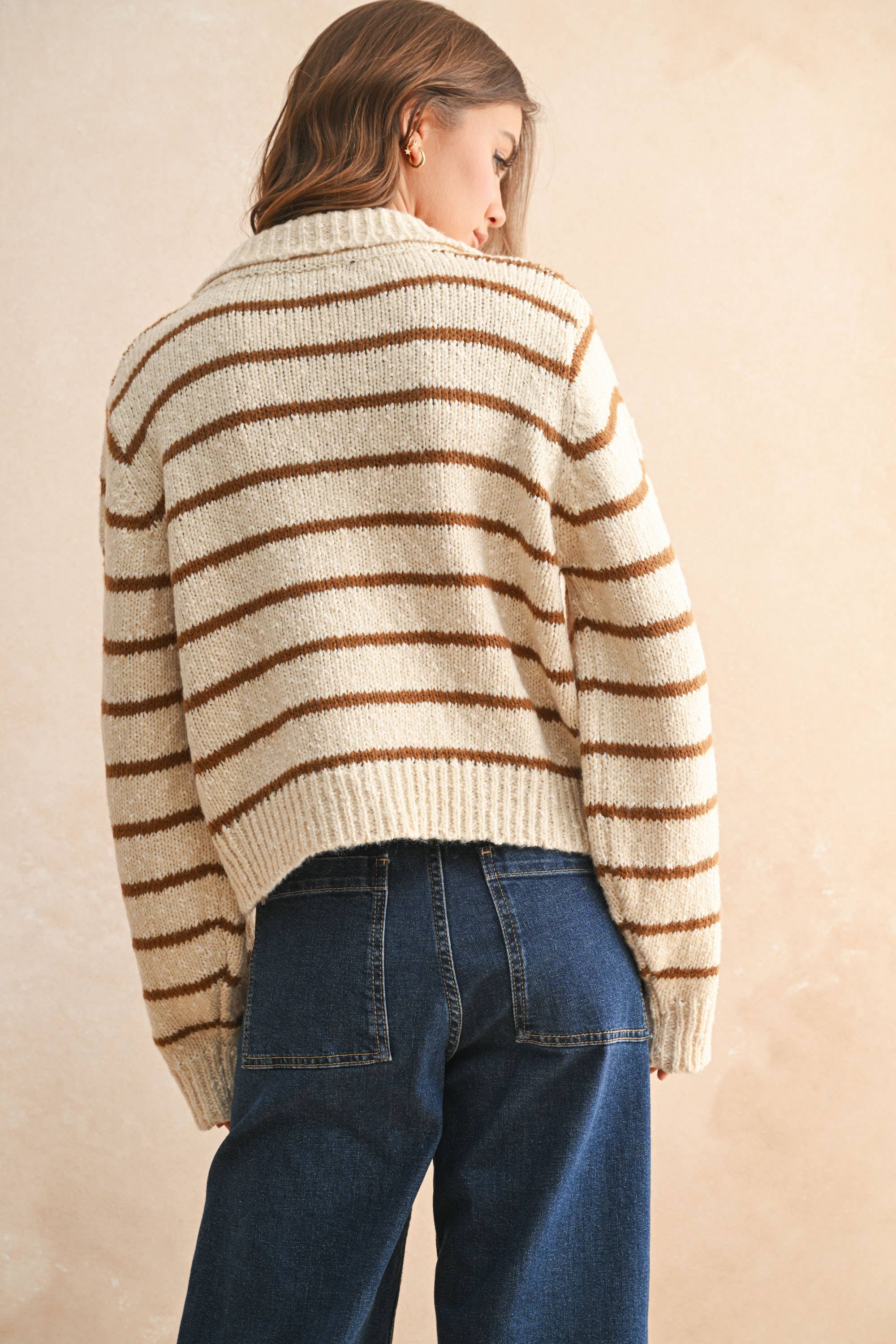 Button Front Striped Cardigan