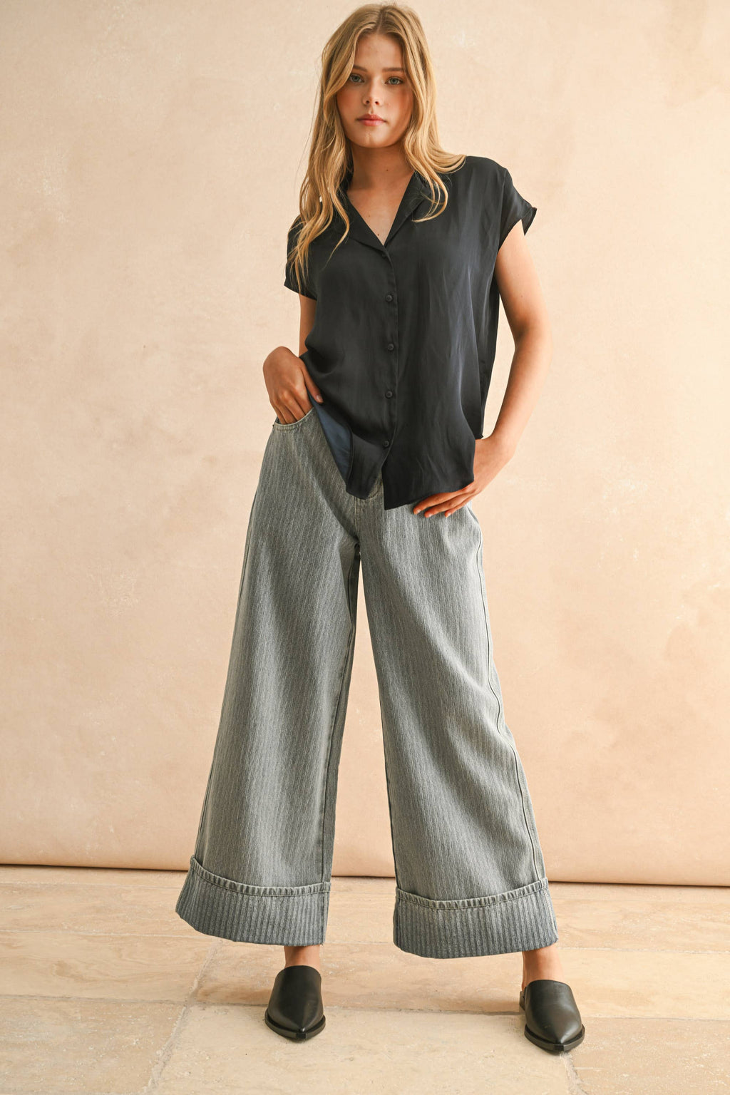 Button Down Rolled Sleeve Shirt