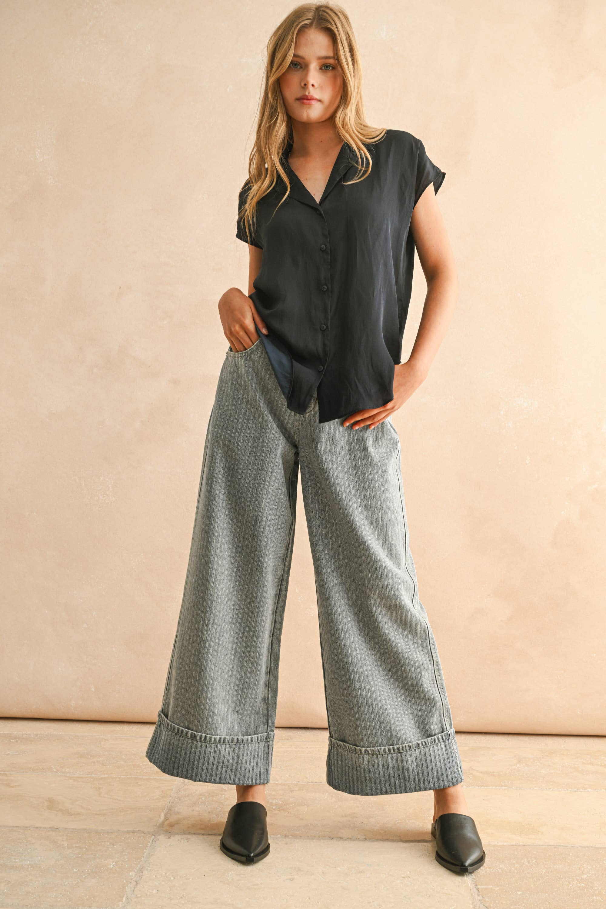 Button Down Rolled Sleeve Shirt