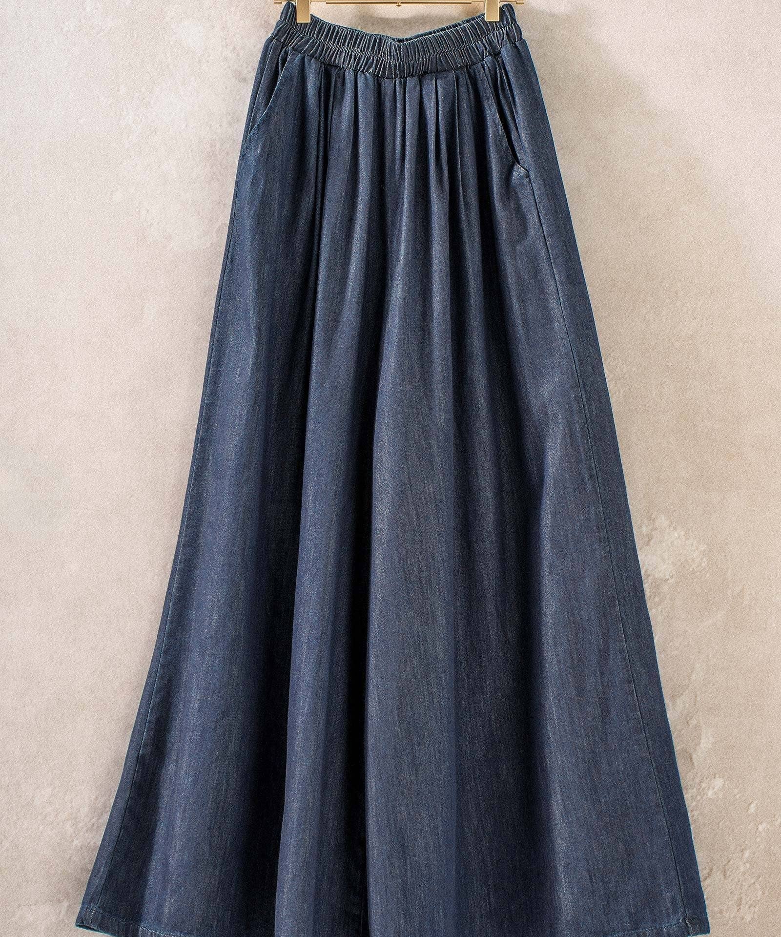 Ultra-Wide Leg Elastic Waist Denim Pants