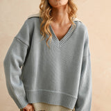 T5147   COLOR COMBO V-NECK SWEATER TOP
