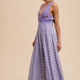 Border Print V-Neck Maxi Dress