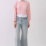 Cropped Textured Knit Sweater