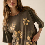 Lilies Vintage-Print Oversized Graphic Tee