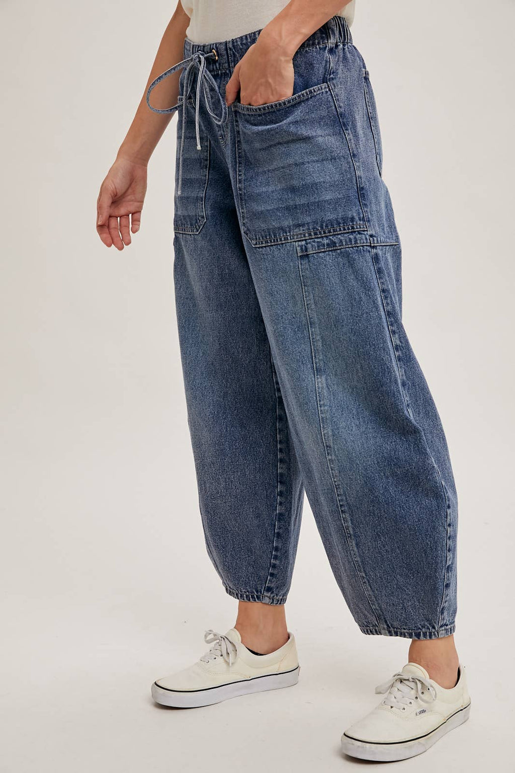 Denim Drawstring Barrel Jeans