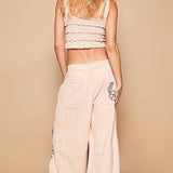 Floral Embroidered Twill Pants