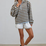 T3535 Relaxed Sherpa Striped Half Zip Pullover