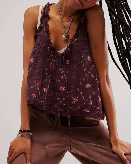 Y2K Lace Patchwork Buttoned Camisole