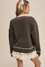 Floral Embroidered Knit Sweater