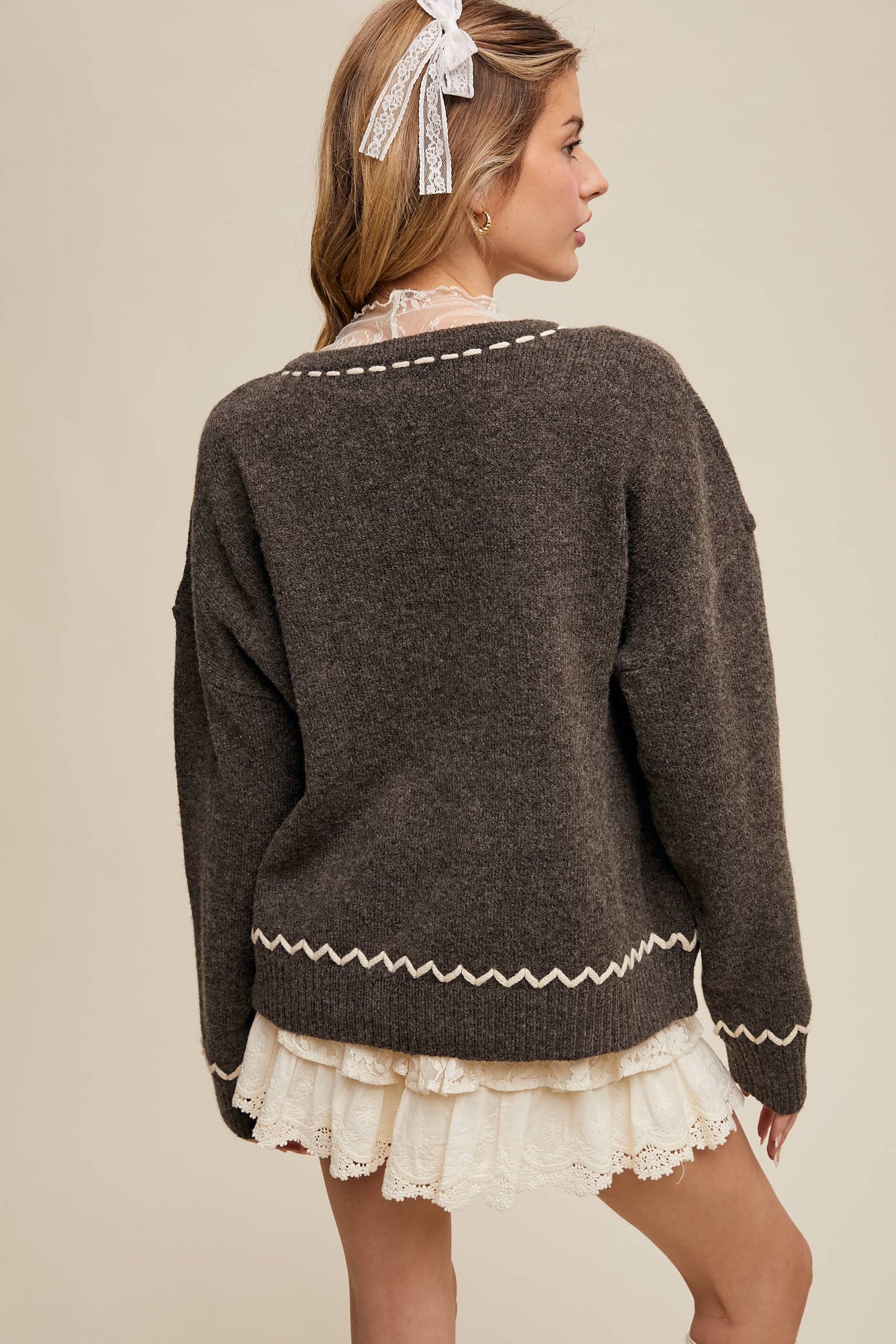 Floral Embroidered Knit Sweater