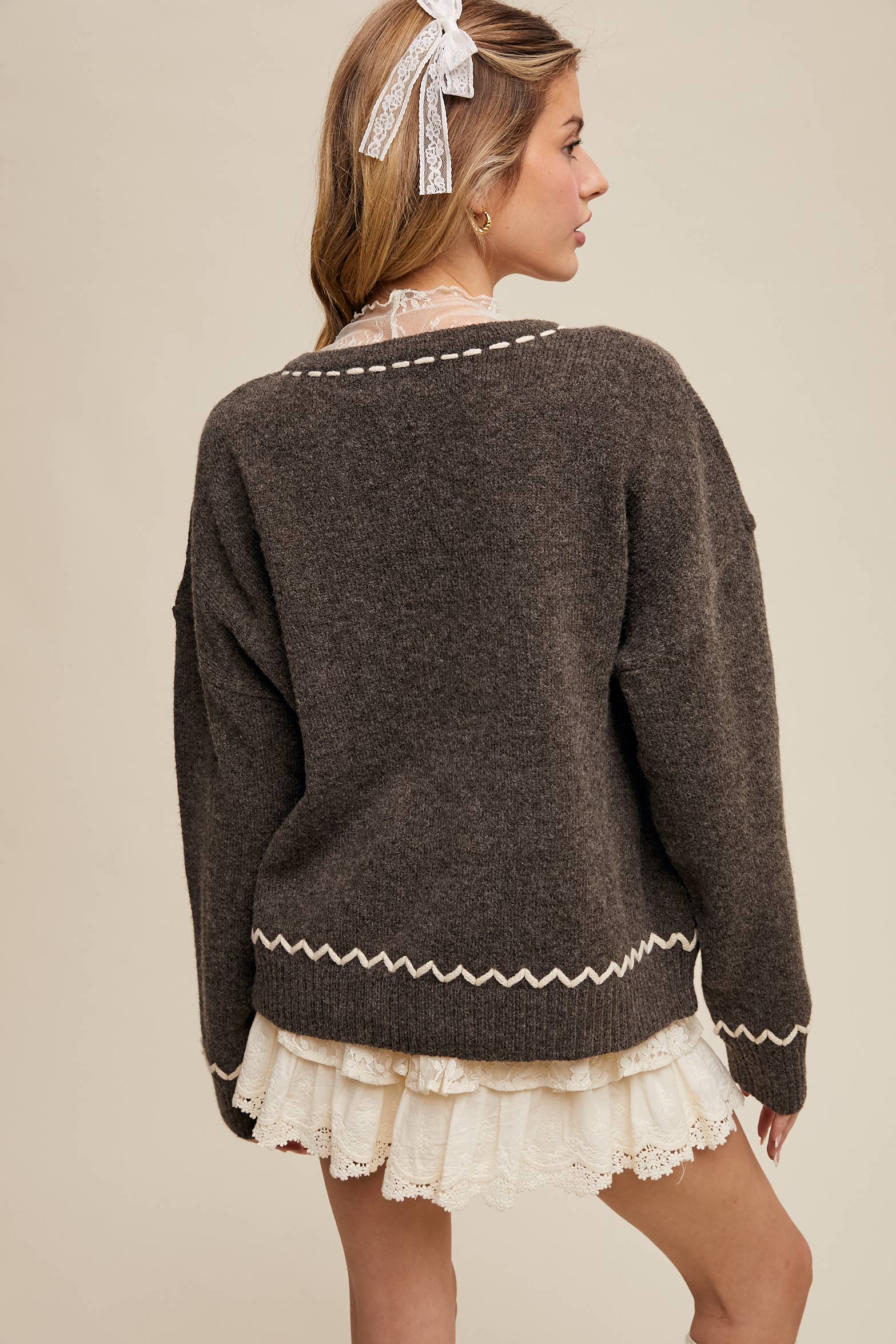 Floral Embroidered Knit Sweater