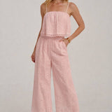 EYELET LACE CROPPED CAMI TOP AND WIDE LEG PANTS SUMMER SET